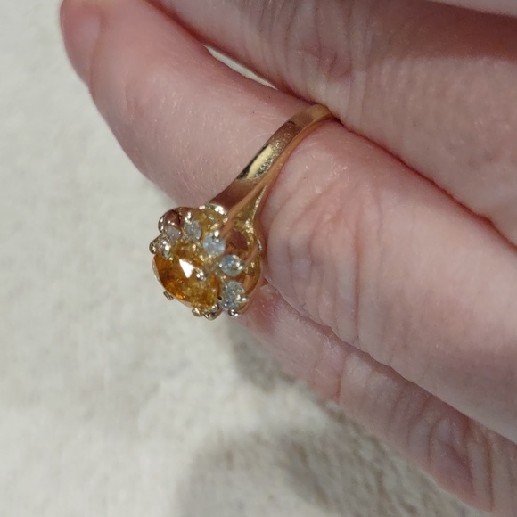 Yellow Sapphire, Natural Diamond Ring Set In 14kt Yellow Gold - Picture 4 of 11